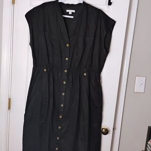 Unknown Brand Black Midi Button-Front Dress